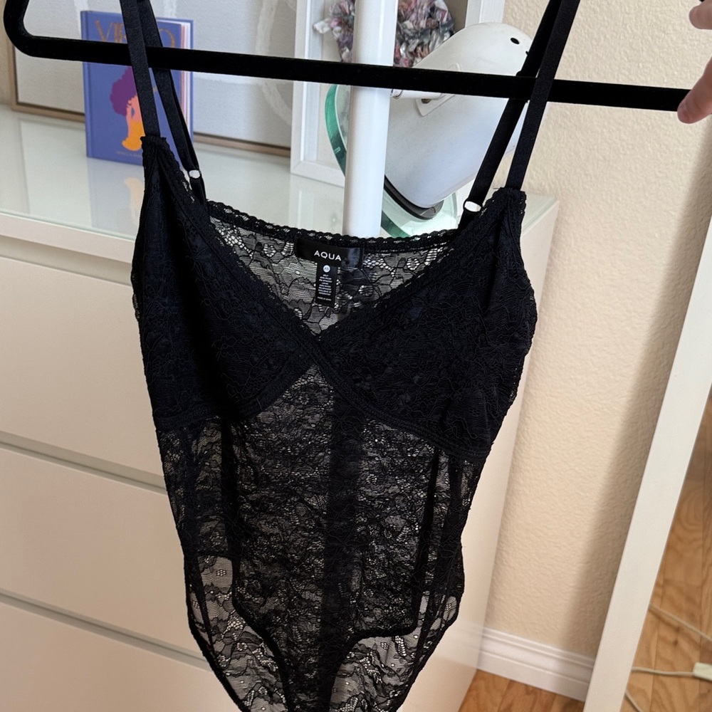 Aqua Elegant Black Lace Bodysuit